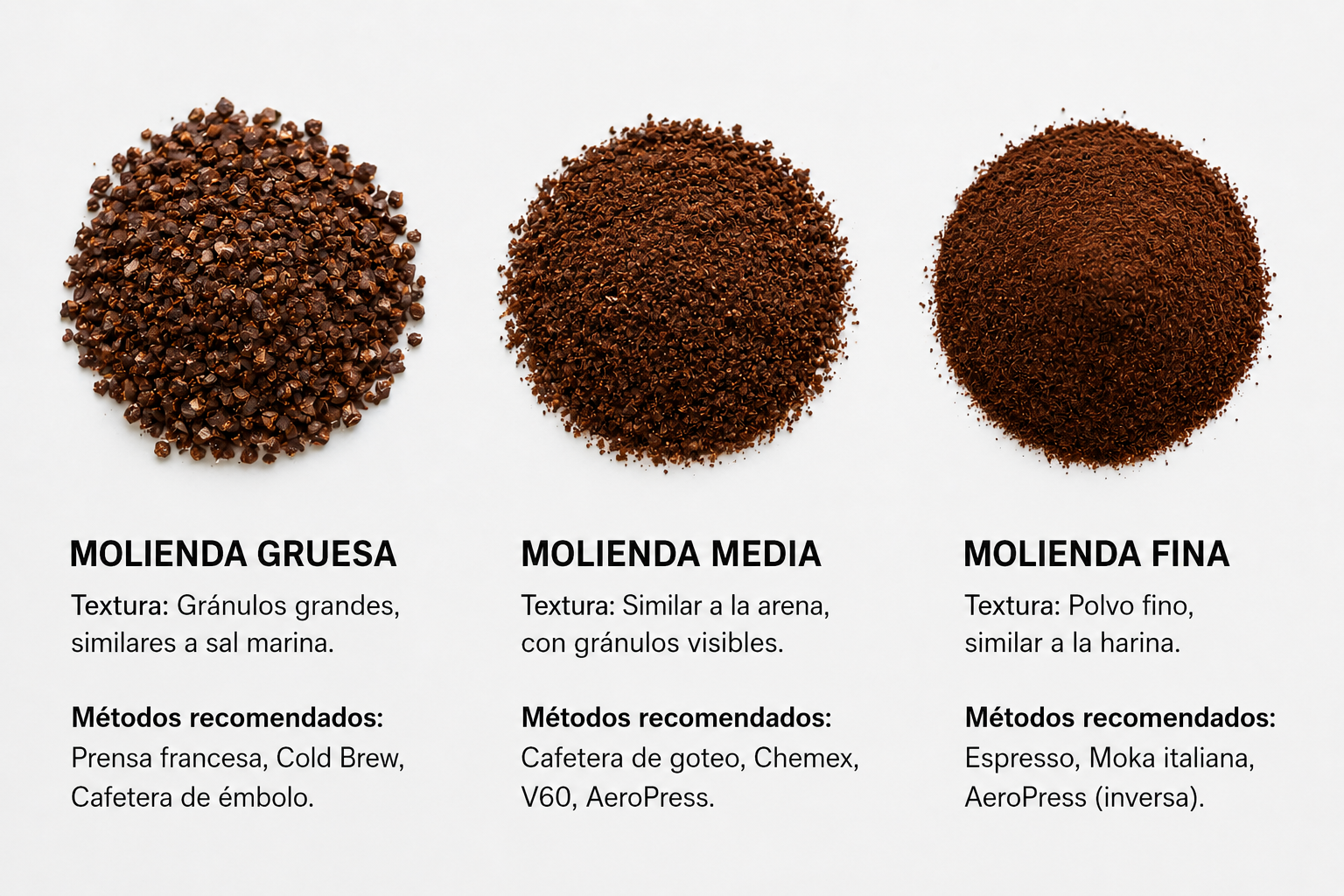 Comparación tipos de molienda de café